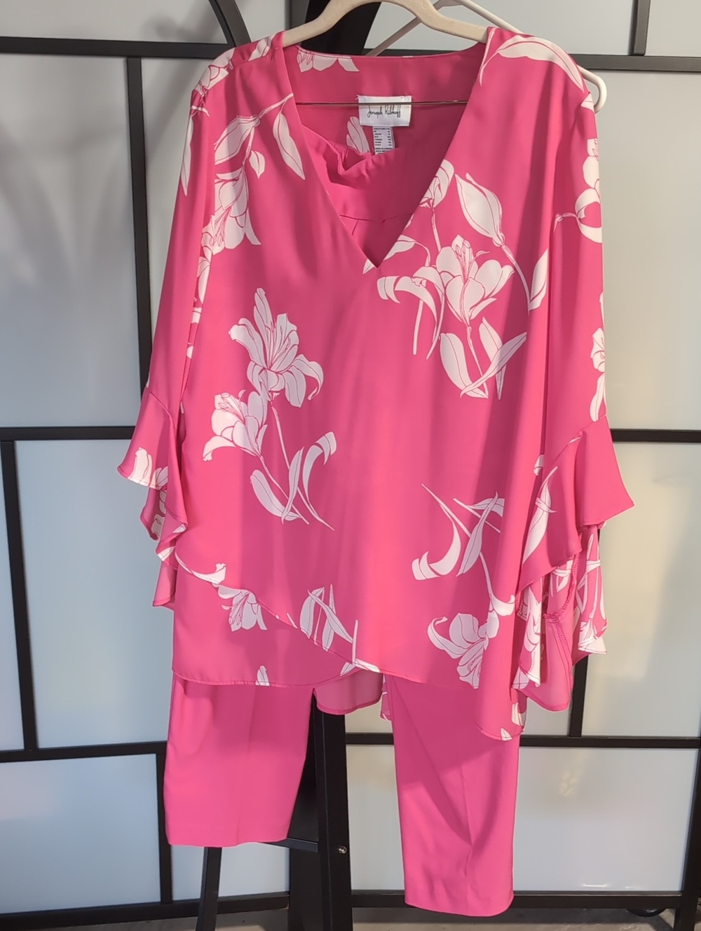 Joseph Ribkoff Hot Pink Floral Dress Top And Pants